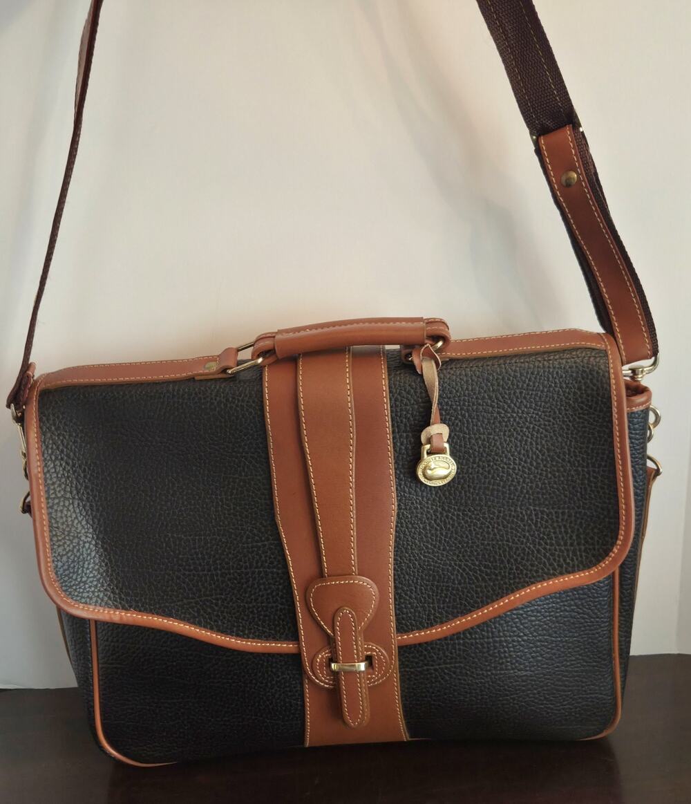 Vtg Dooney & Bourke 16” AWL Black Pebbled Leather Satchel Briefcase Bag USA New
